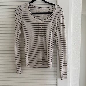 aerie Cream and Black Striped Long-Sleeve Henley